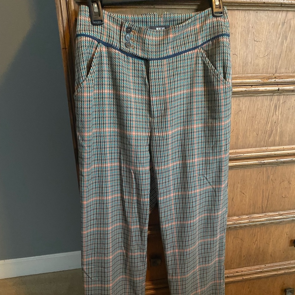 Maeve by Anthropology Multicolor Houndstooth Pant  with Button Accents